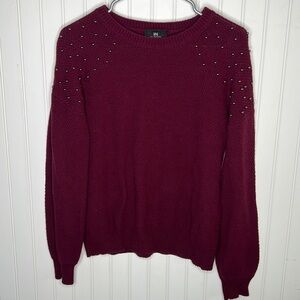Maroon Crew Neck Studded Sweater Size Small
